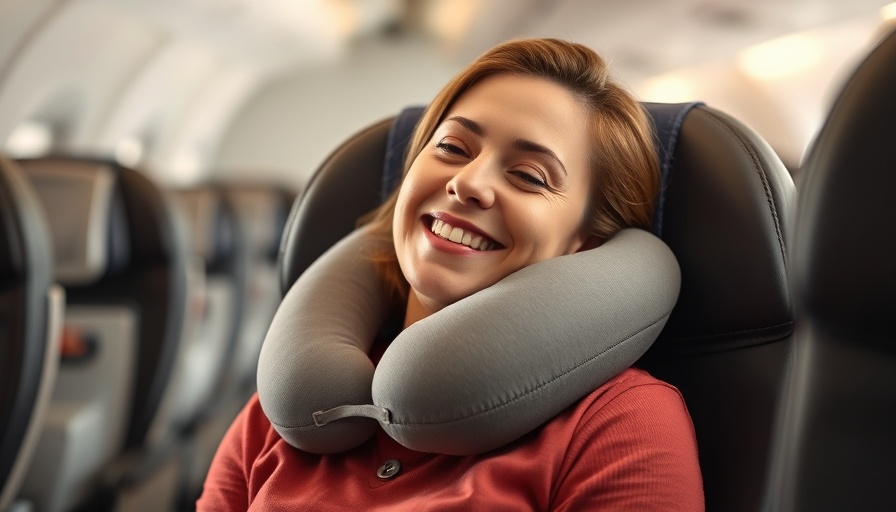Trtl Travel Pillow Plus Review: Happy woman using pillow on flight.