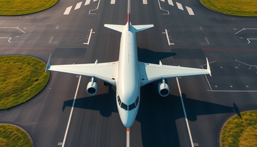 Airplane on runway during daylight, capturing an aerial view.