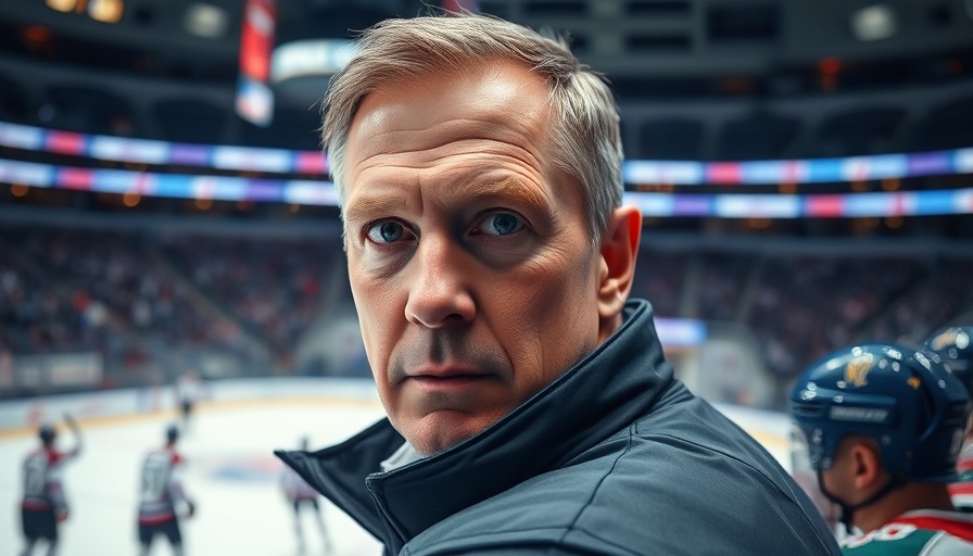 Ice hockey coach intently watching game during Flyers speculation.
