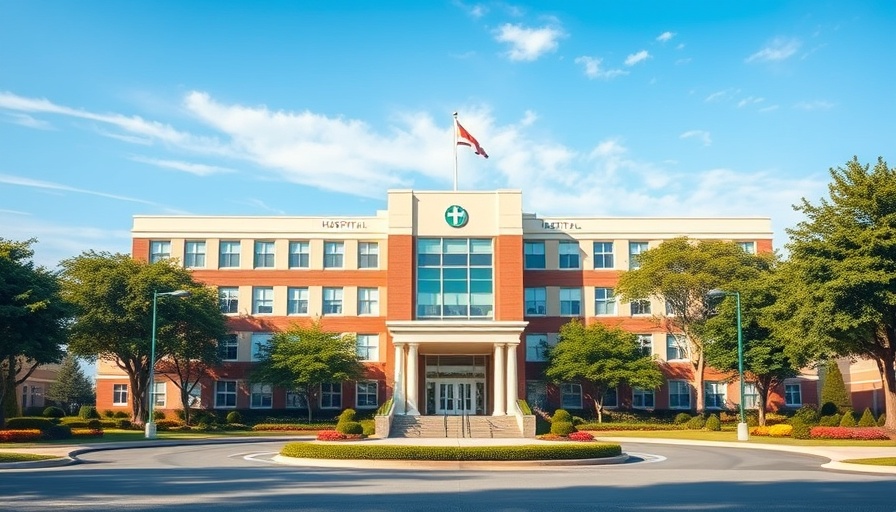 Suburban Community Hospital closure under clear blue sky.