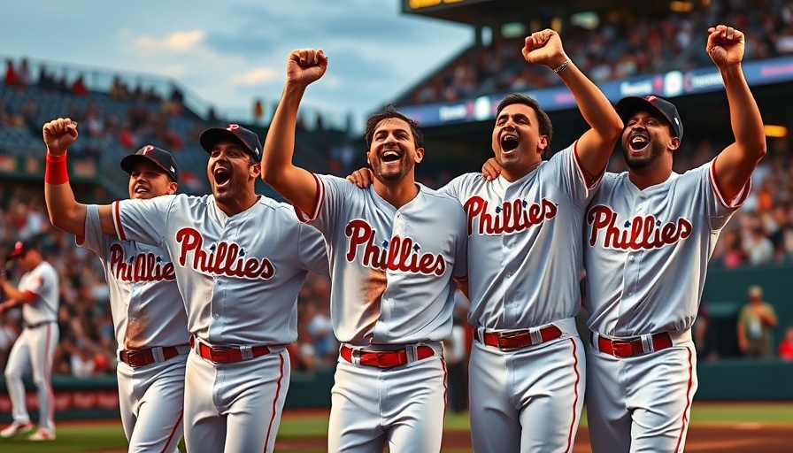 Phillies players celebrate on field, Phillies -180 Series Favorite.
