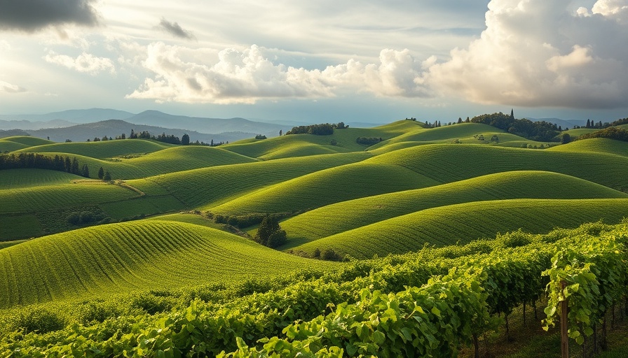 Northern Italian vineyards elegantly spread across rolling hills, enveloped in clouds, showcasing artisan traditions.