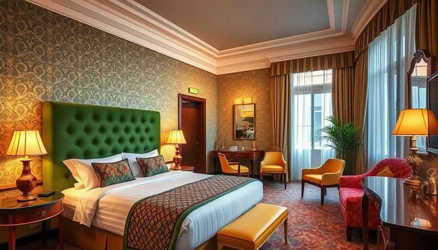 Charming boutique hotel room with vibrant decor and inviting atmosphere.