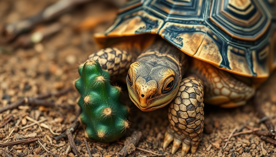 Tortoise in natural habitat, eating a cactus, Philadelphia sustainability initiatives.