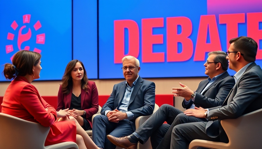 Panelists discussing at AI debate in conference hall