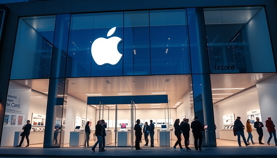 Vibrant Apple store at night showcasing retail success.