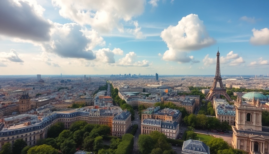 Aerial view of Paris skyline near best museums.