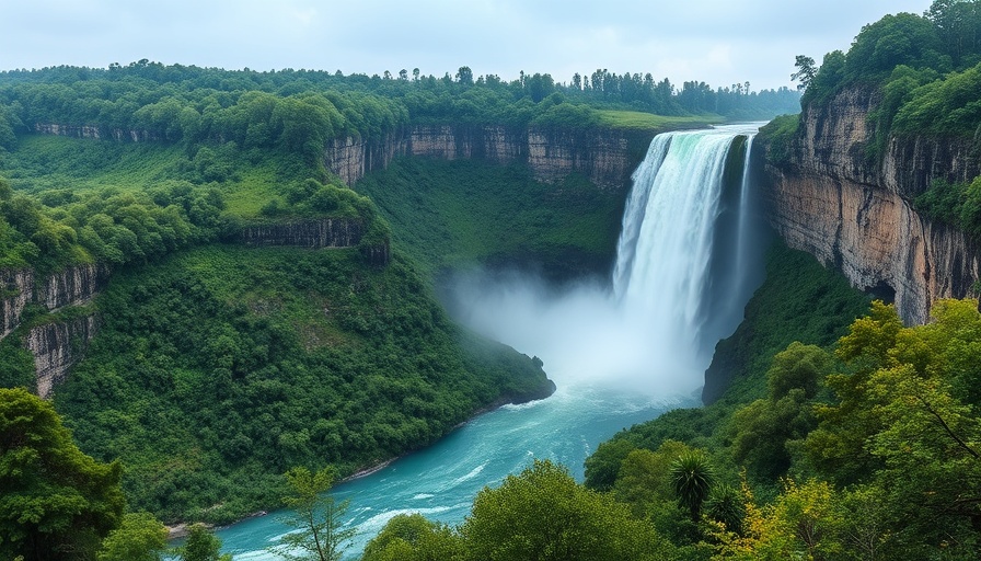 Majestic waterfall at the Centre Pompidou Brazil Satellite Museum site.