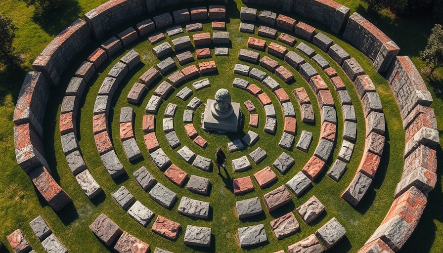 Aerial view of the world's largest stone maze with intricate paths.