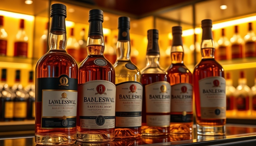 Elegant whiskey bottles showcasing different aging labels, climate impact on whiskey flavor context.