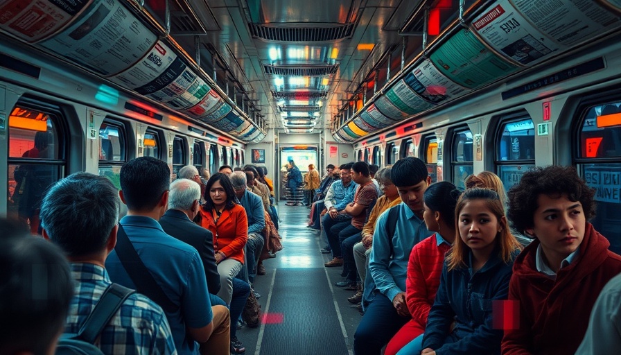 Artistic train scene blending history and modern media elements, bridging media divides.