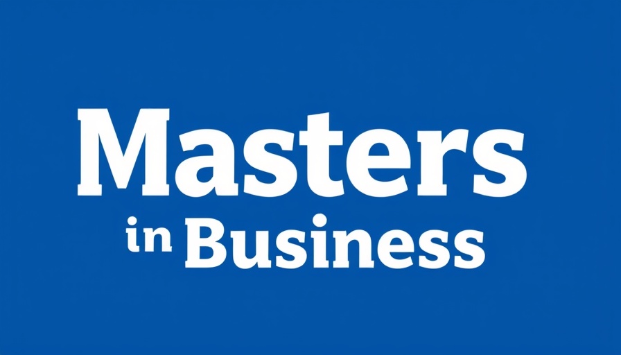 Masters in Business podcast logo design with blue background.