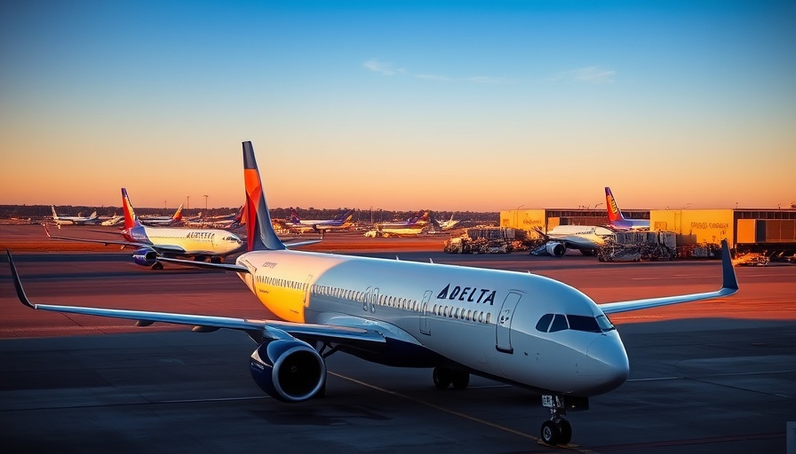 Delta Airlines plane grounded with Southwest jet in background.