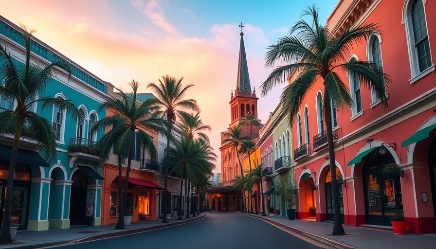 Charming street in Charleston with colorful buildings and palm trees, showcasing one of the best things to do in Charleston.