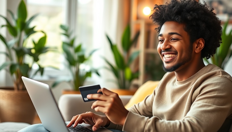 Young man shopping online with credit card, buy points and miles promotions.