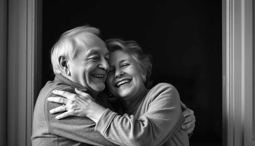 Joyful couple embracing in vintage black and white photograph.