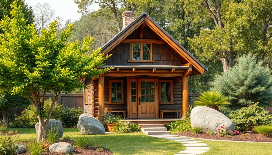 Hamptons compound art listing with rustic wooden house.