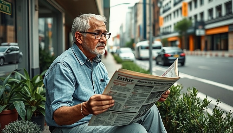 Man reading about Medical Aid in Dying on city street.