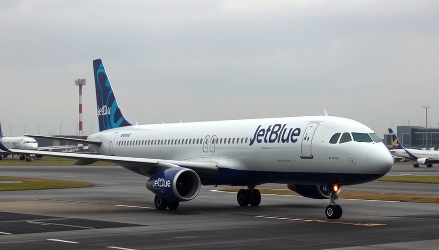 JetBlue plane stationed on airport runway amid flight changes.