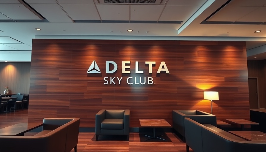 Modern Delta Sky Club access lounge with wooden decor and seating