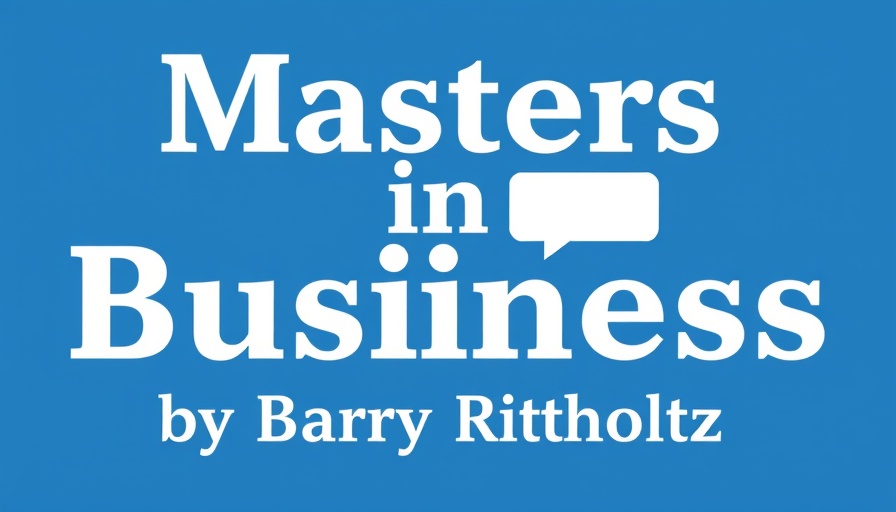 Masters in Business podcast graphic with bold design.