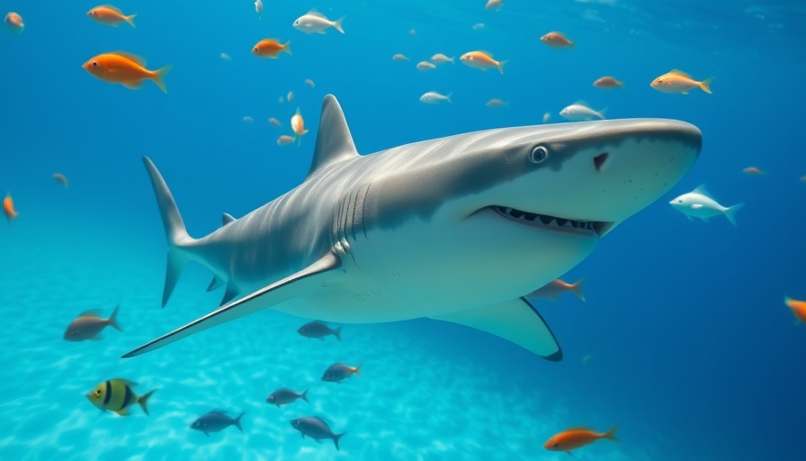 Shark Week Fear and Reality: Shark swimming in vibrant ocean scene.