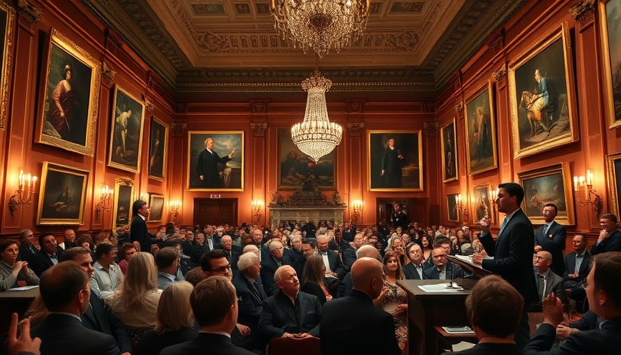 Auction room during London's Old Masters Week with attentive audience.