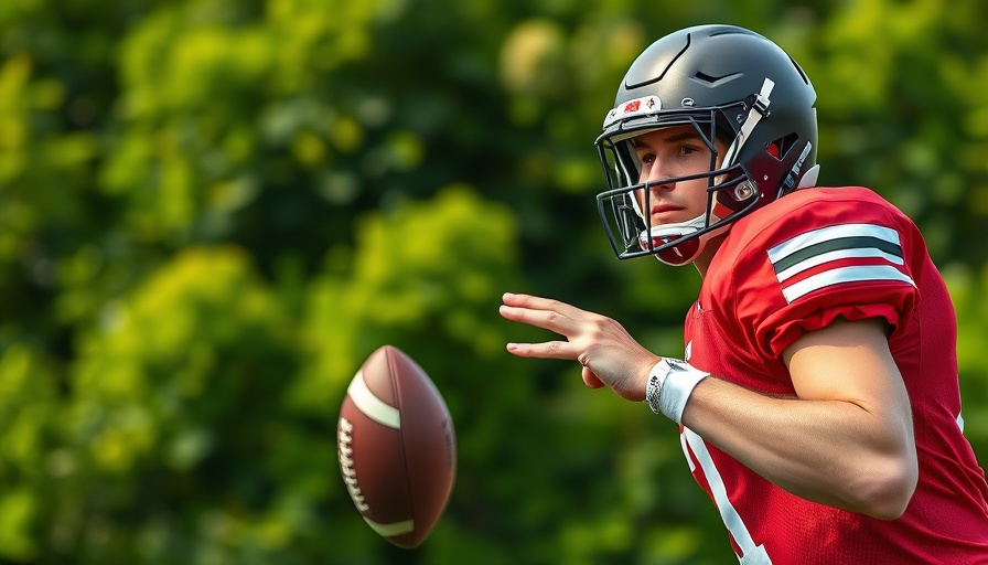 Quarterback in red jersey practicing for Eagles 2025 training camp.