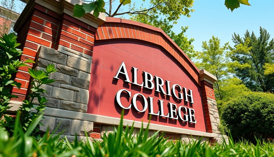 Albright College entrance sign surrounded by lush greenery, vibrant setting.