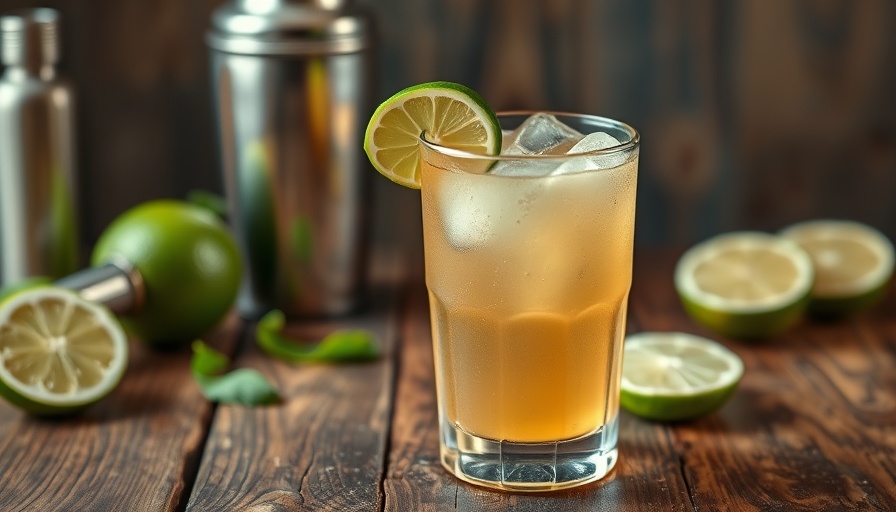 Mamie Taylor cocktail recipe with lime garnish on a wooden table