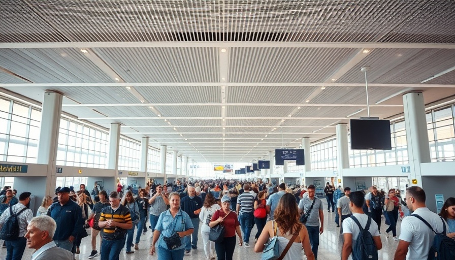 Busy airport terminal with travelers at security; Global Entry vs TSA PreCheck.