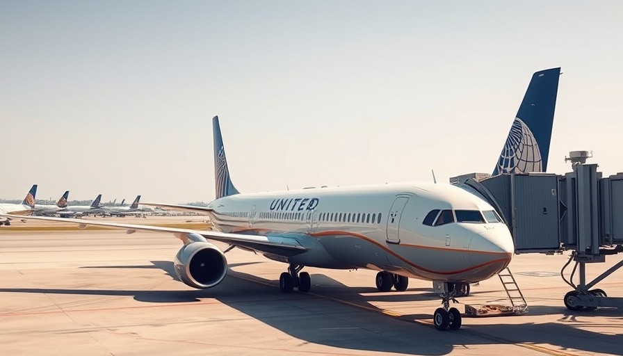 United Express airplane at airport gate under clear sky.