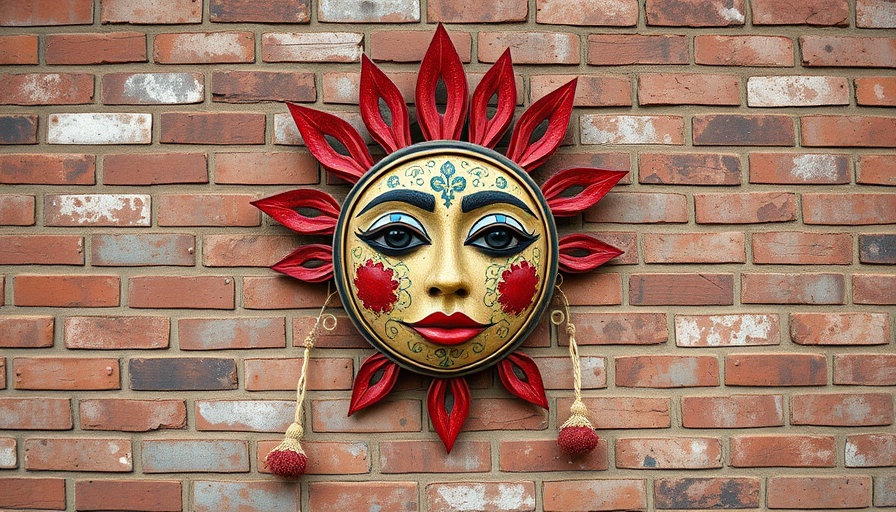 Creative upcycled face on brick wall, Philadelphia zero waste movement.