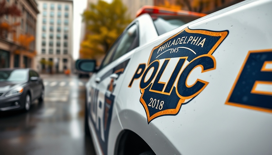 Close-up of Philadelphia police car emblem amid news of Philly shooting suspect arrested.