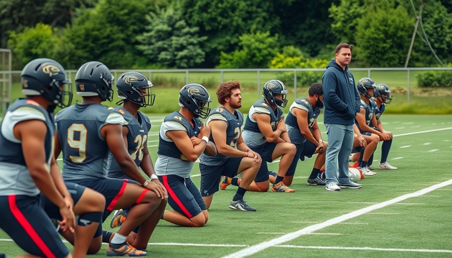 Eagles 2025 training camp, athletes in focus, kneeling during safety preview.
