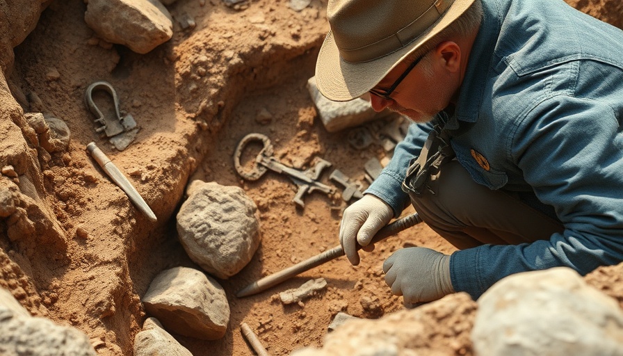 Archaeologist at 5,500-year-old megalithic tombs site in Poland.