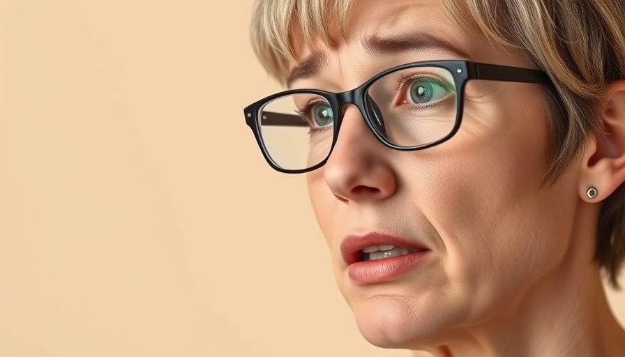 Concerned woman in glasses discusses serious topic in soft light.