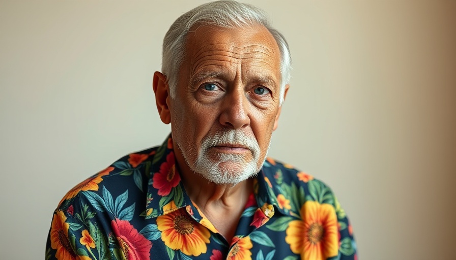Hisachika Takahashi artist portrait, floral shirt, neutral expression
