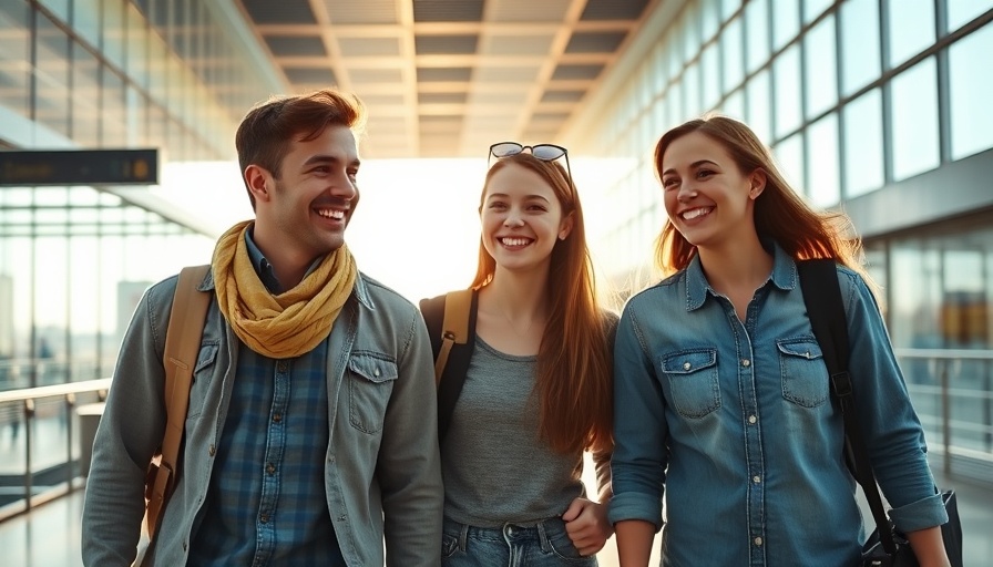 Happy family at an airport, ideal for 'best credit cards for booking cruises'.
