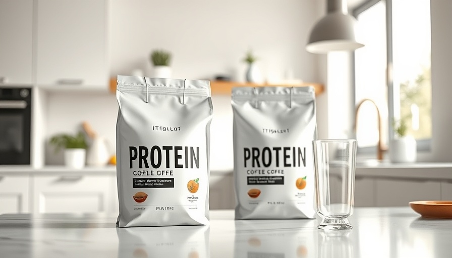 Joyful moments in July with protein coffee bags on a marble countertop.