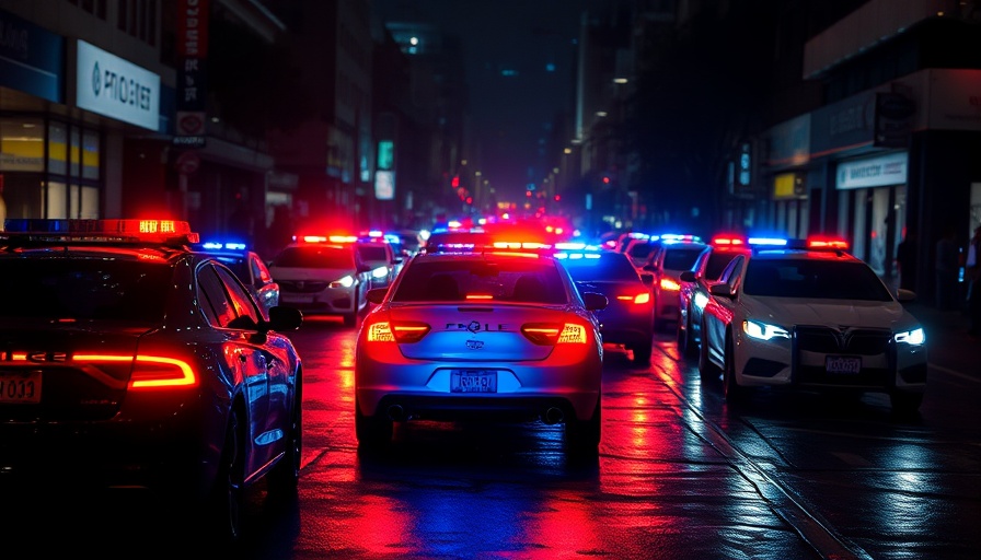 Police car lights illuminate the night during Nicetown quadruple shooting response.