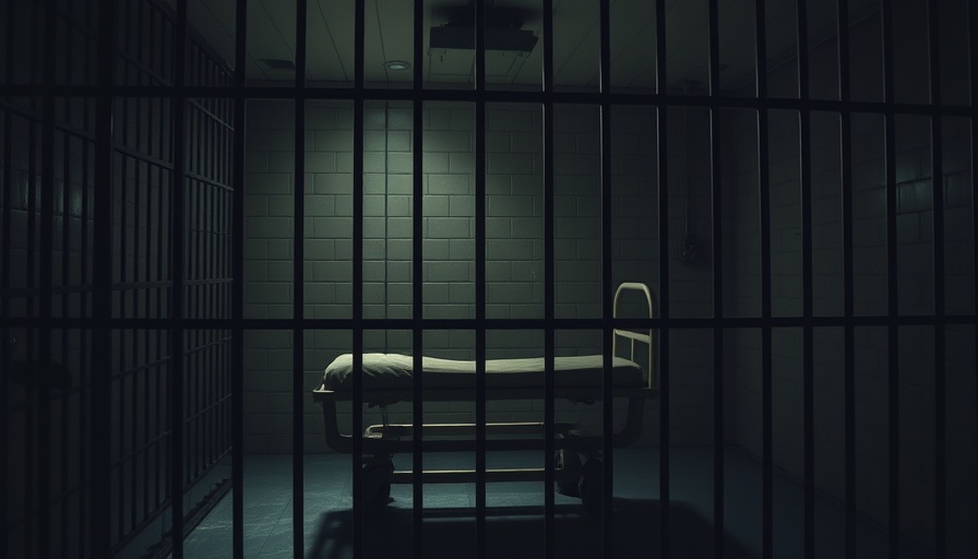 Execution chamber with empty gurney, representing death penalty debate.