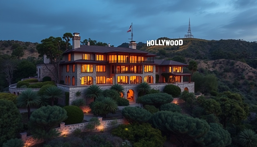 Brad Pitt Hollywood Hills home with glowing windows and evening view.