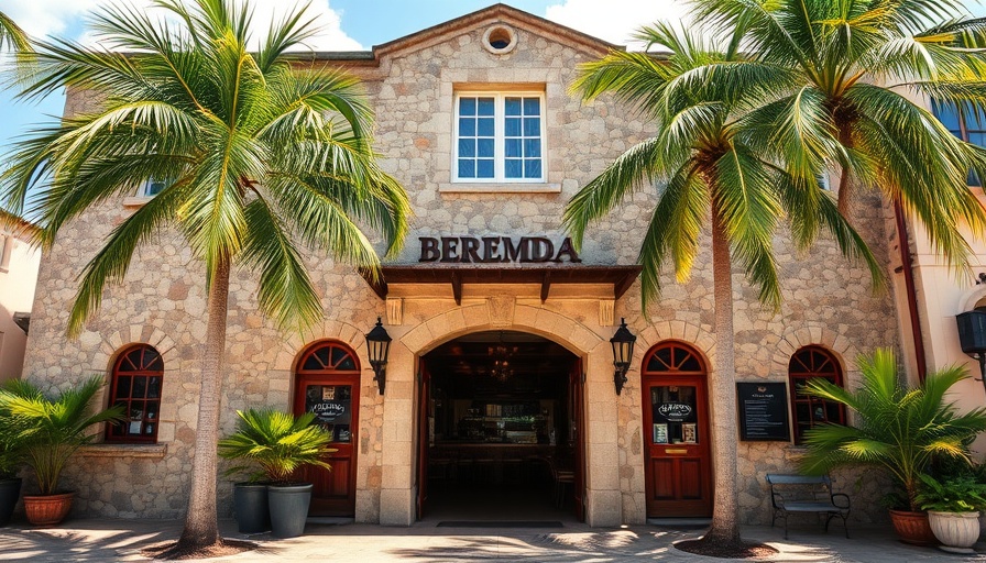 Inviting historic bar in Bermuda with tropical palm trees