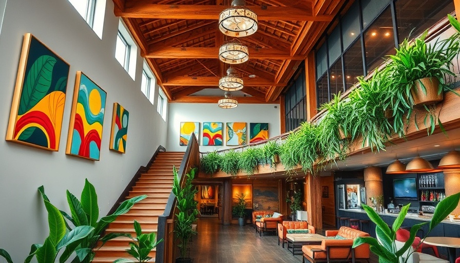 Family-friendly hotel in Seattle with lush greenery and vibrant artwork.
