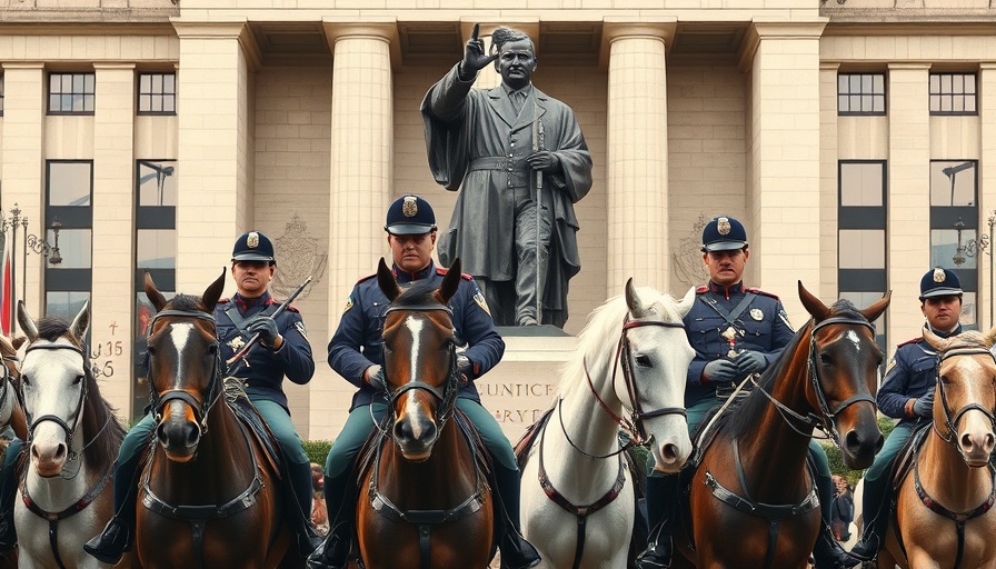 Police guard Frank Rizzo statue in Philadelphia during protest.