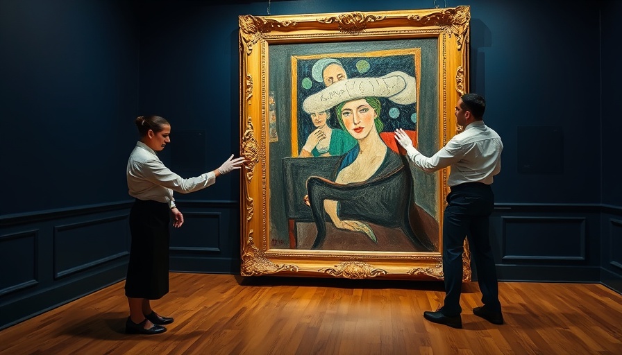 Gallery staff handle Picasso painting at Christie's auction.