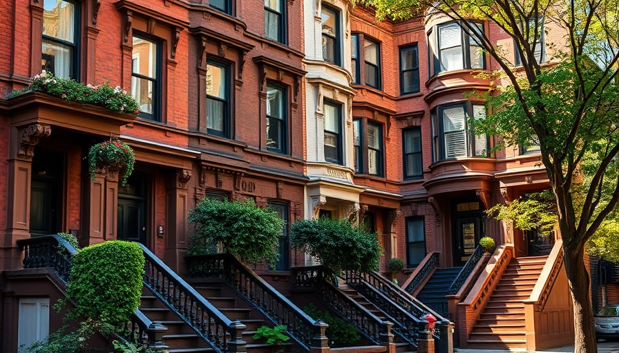 Sunlit Carroll Gardens brownstones with lush stoops, a perfect Brooklyn day.