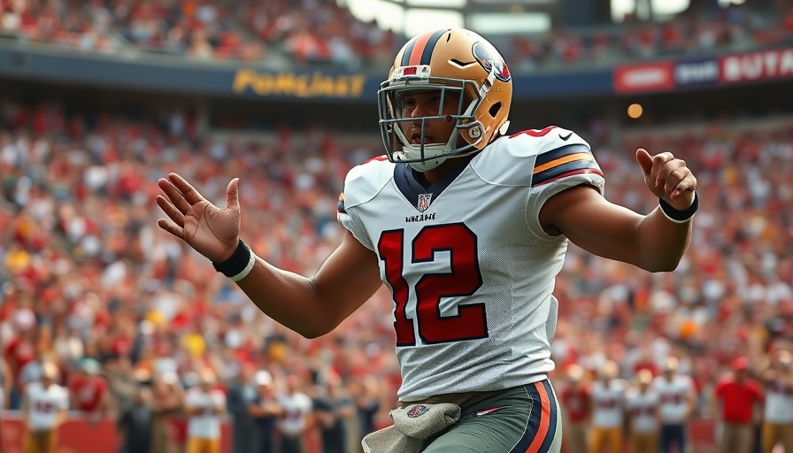 NFL player gesturing expressively on field, showcasing sportsmanship rules.