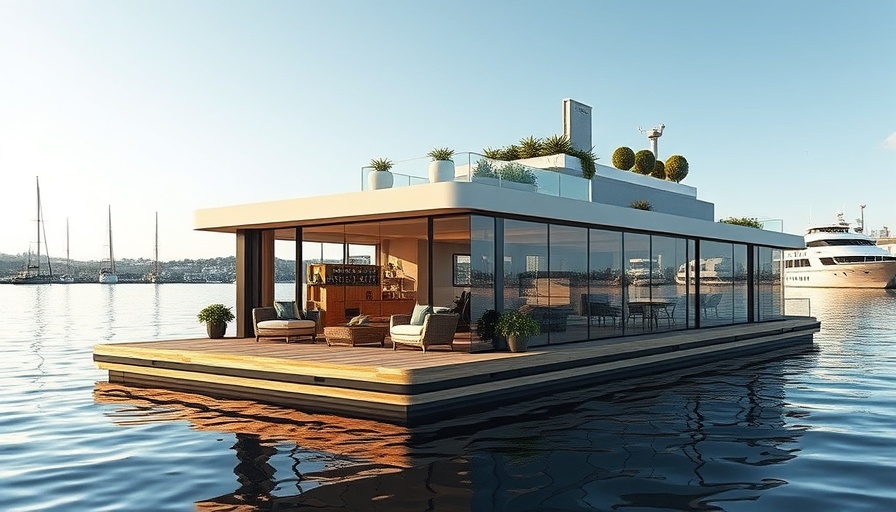 Modern houseboat design in Seattle with glass and wood exterior.